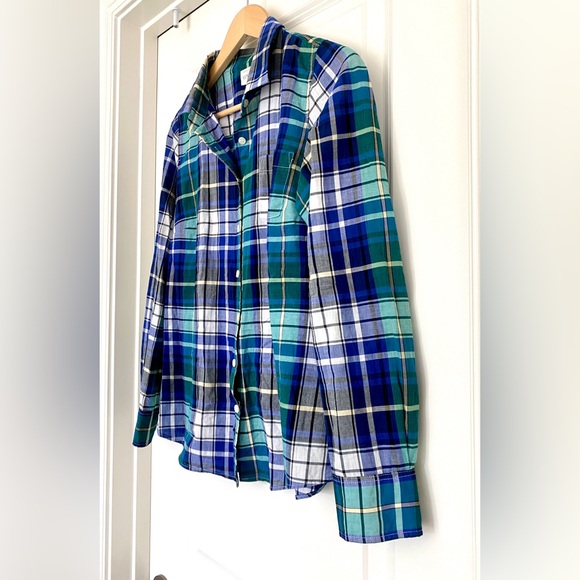 J. Crew Blue Green Plaid Button-Down Shirt - Picture 2 of 5